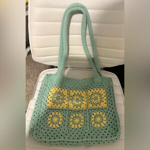 NEW Crochet Tote Bag in Green and Yellow